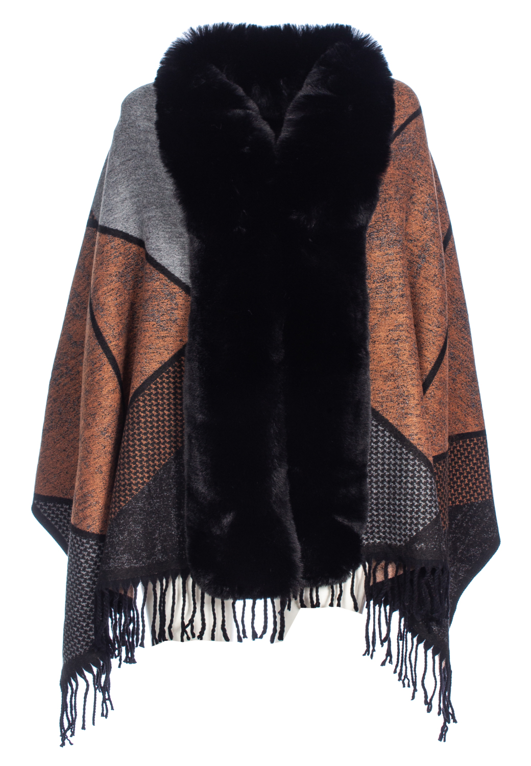 MANTELLA JACQUARD DIS. GEOMETRICO CON BORDO PELLICCIA SINTETICA 100% VI M.IN PRC